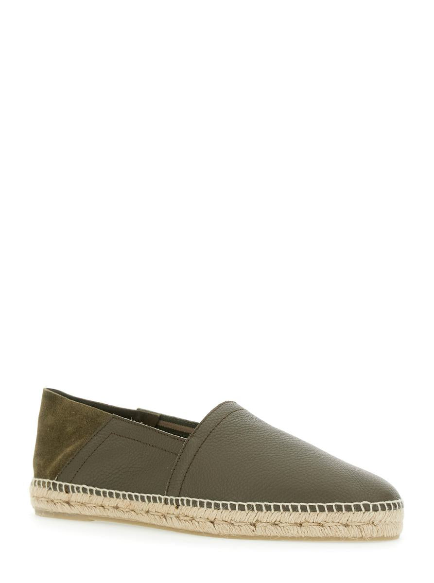 'Polo' Green Espadrillas With Braided Raphia Sole In Leather Man