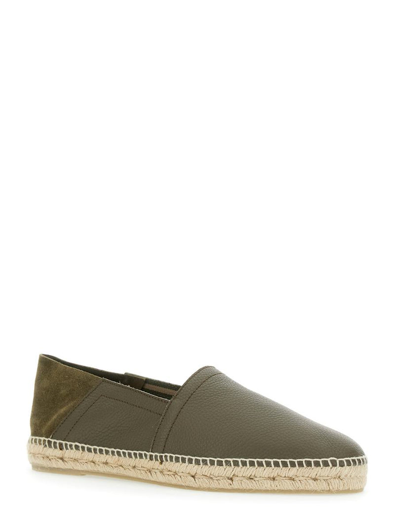 'Polo' Green Espadrillas With Braided Raphia Sole In Leather Man