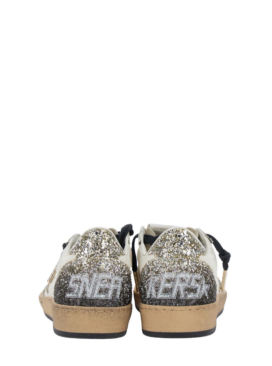 'Ballstar' White Low Top Sneakers With Glittered Star Patch On The Side And Glittered Heel With Logo Lettering In Leather Woman