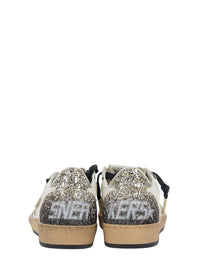 'Ballstar' White Low Top Sneakers With Glittered Star Patch On The Side And Glittered Heel With Logo Lettering In Leather Woman