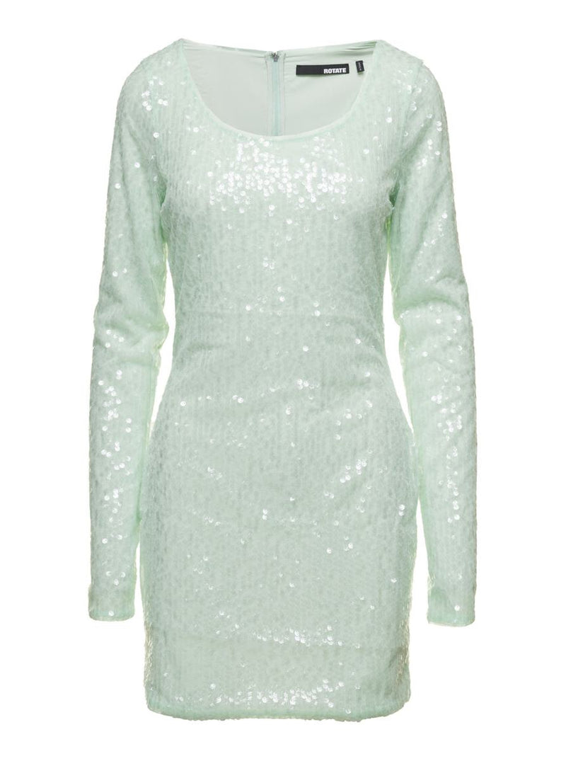 Mini Green Dress With All-Over Sequins In Recycled Fabric Woman