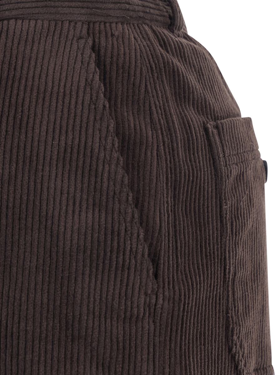 Brown Pants With Belt Loops And Wide Leg In Corduroy Woman