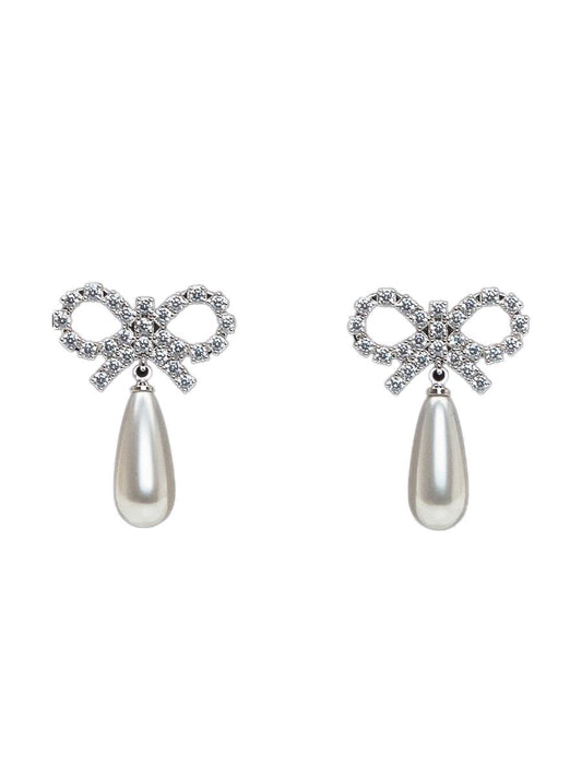 Self-Portrait Earrings With Bow And Pearl