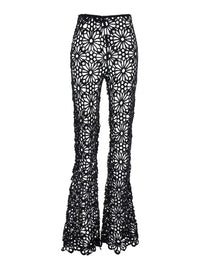 'Boot Pant' Black Pants With Lace Embroidery Knit And Wide Leg In Tech Fabric Stretch Woman