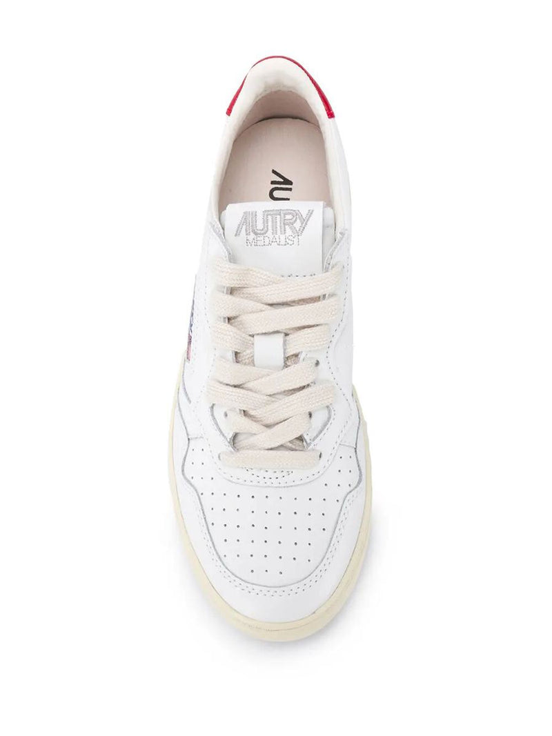 Autry Medalist Low Sneakers In White And Red Leather Shoes