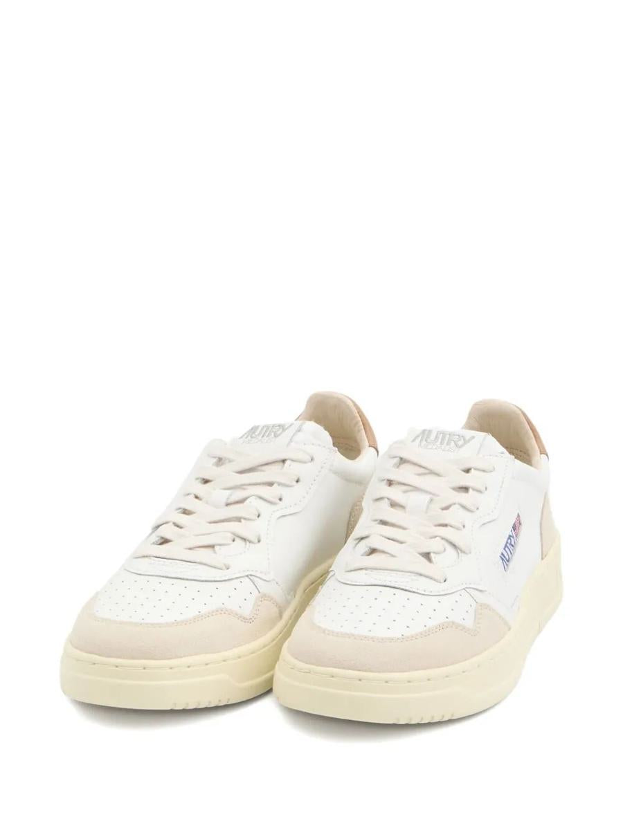 Autry Medalist Low Sneakers In White And Brown Sugar Suede And Leather Shoes