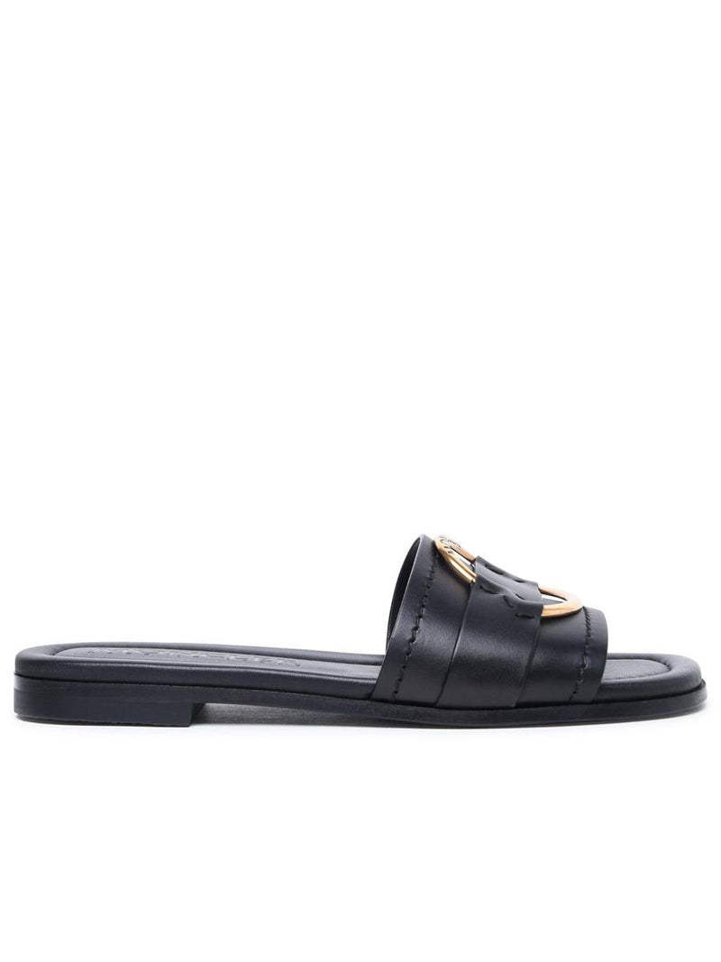 Moncler 'Bell' Black Leather Slippers
