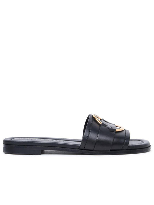 Moncler 'Bell' Black Leather Slippers