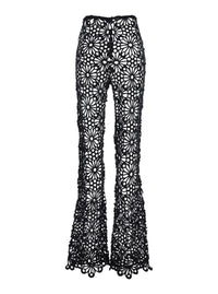 'Boot Pant' Black Pants With Lace Embroidery Knit And Wide Leg In Tech Fabric Stretch Woman