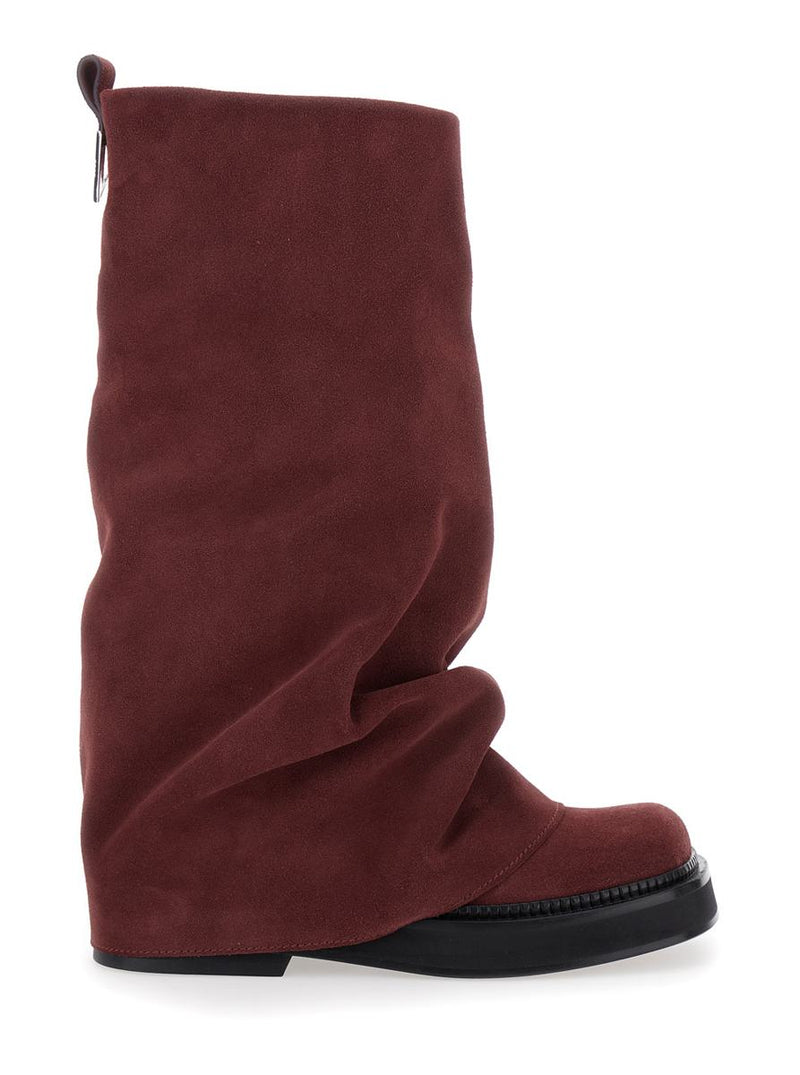 'Robin' Bordeaux Combat Boots With Pull-On Tab In Suede Woman