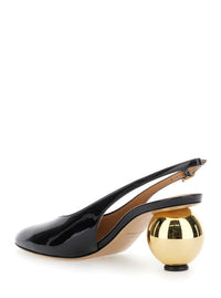 'Tessie' Black Slingback Pumps With Spherical Heel In Patent Leather Woman