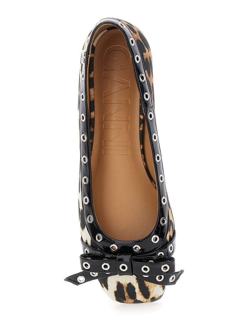 Multicolor Ballet Flats With Eyelets And All-Over Leopard Print In Satin Woman