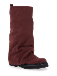 'Robin' Bordeaux Combat Boots With Pull-On Tab In Suede Woman