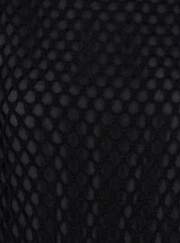 Black Crewneck Long Dress With Fishnet Design And Matching Underdress In Cotton Woman