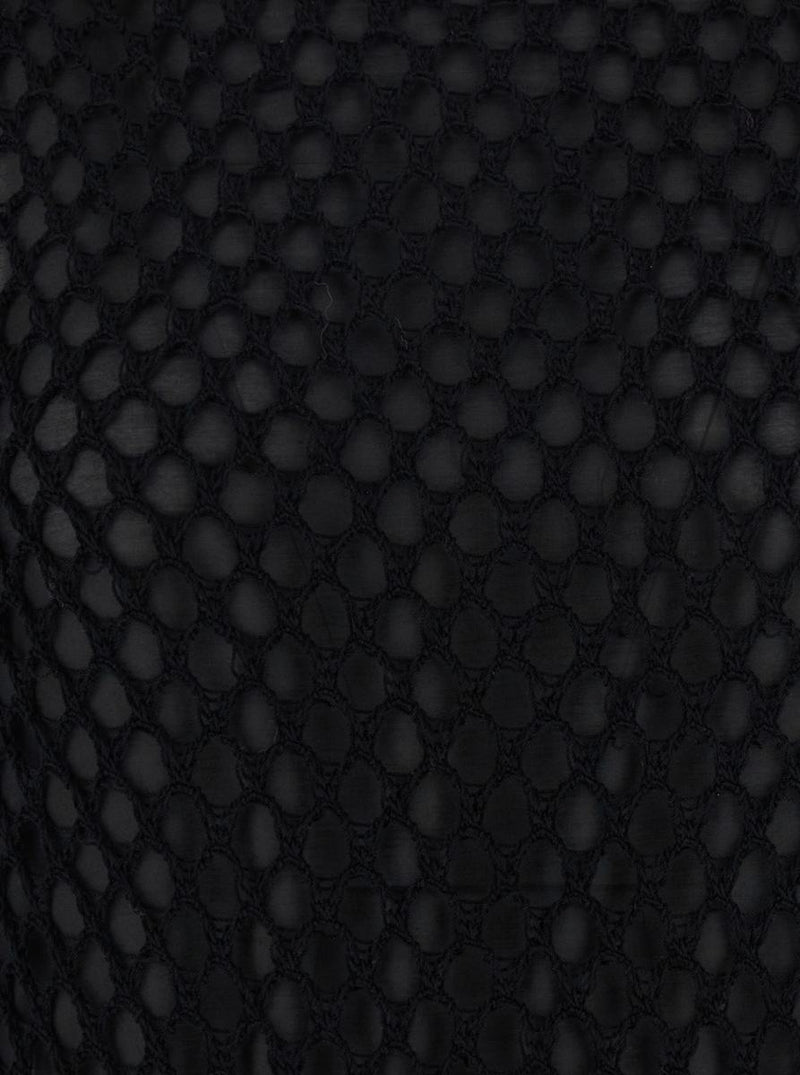 Black Crewneck Long Dress With Fishnet Design And Matching Underdress In Cotton Woman