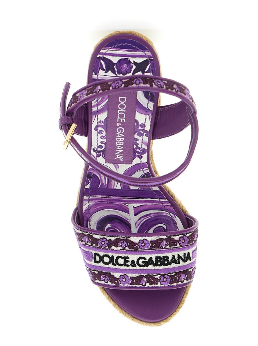 Violet Wedges With Logo Embroidery On The Front And All-Over Majolica Motif In Cotton Blend Woman