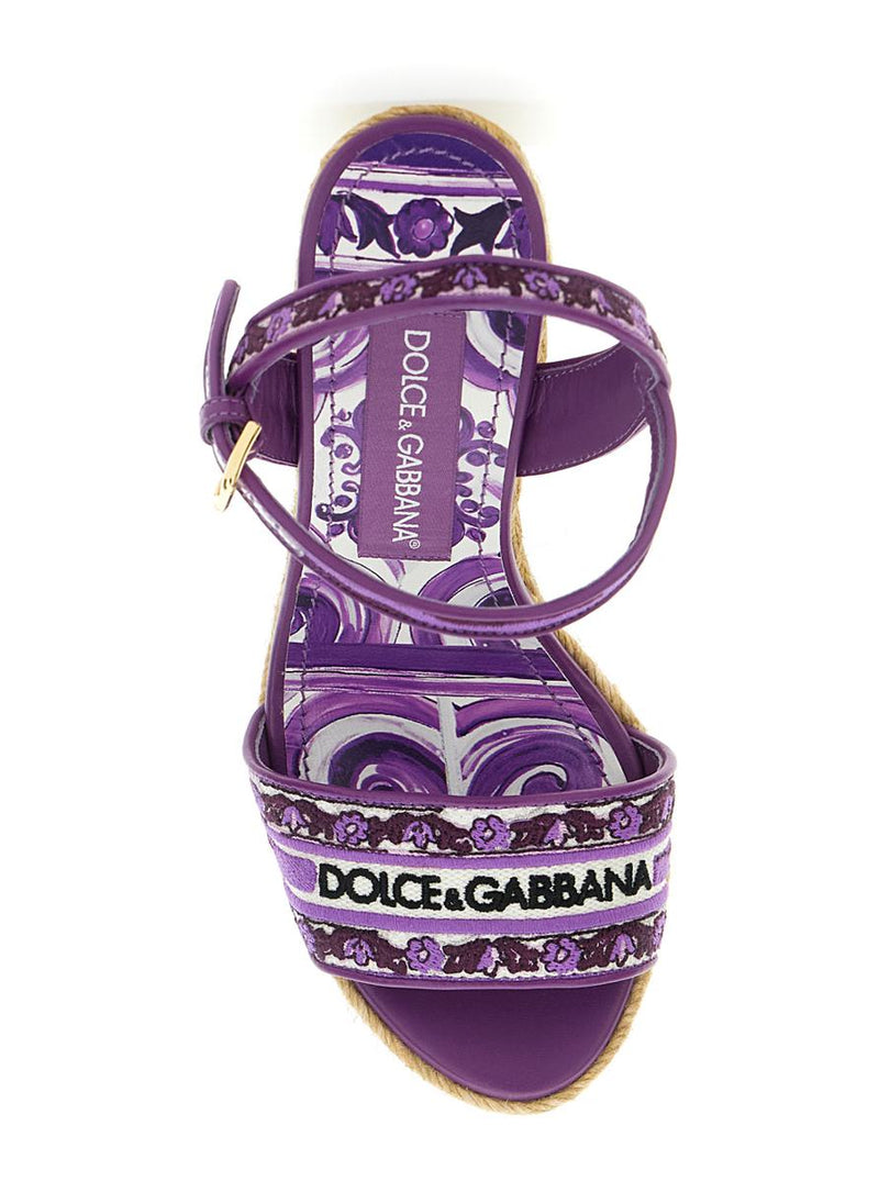 Violet Wedges With Logo Embroidery On The Front And All-Over Majolica Motif In Cotton Blend Woman