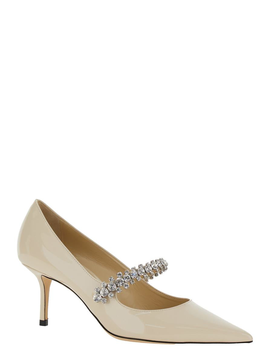 'Bing' White Pumps With Crystal Embellishments And High Cone Heel In Patent Leather Blend Woman