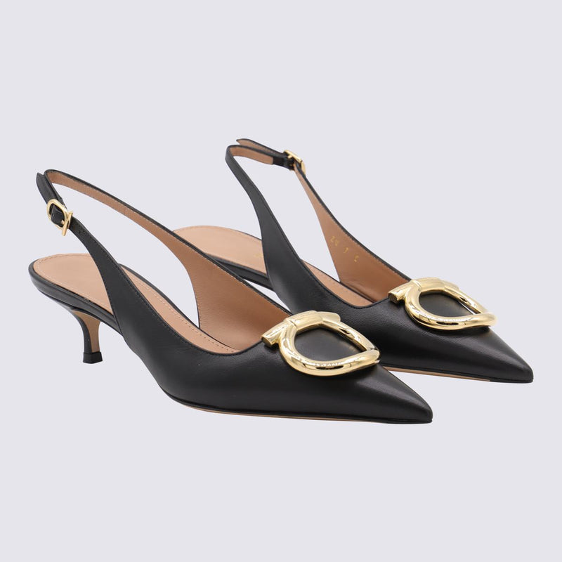 Salvatore Ferragamo Black Leather Sara 40 Pumps