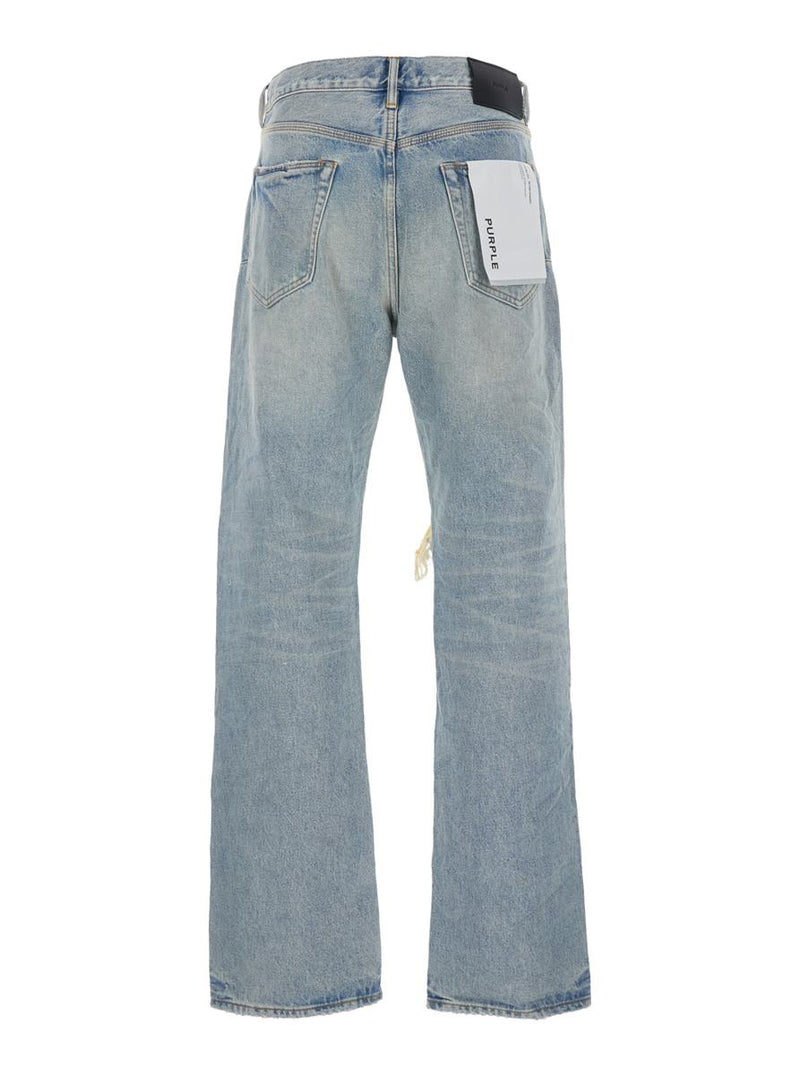 Light Blue Jeans With Logo Patch On The Rear And Maxi Ripping On The Front In Denim Man