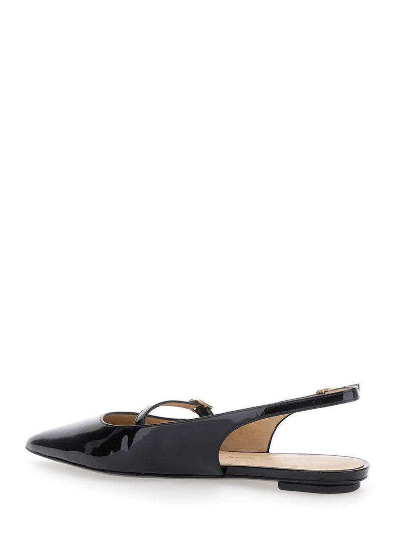 'Emilia' Black Slingback Sandals With Adjustable Strap Closure In Patent Leather Woman