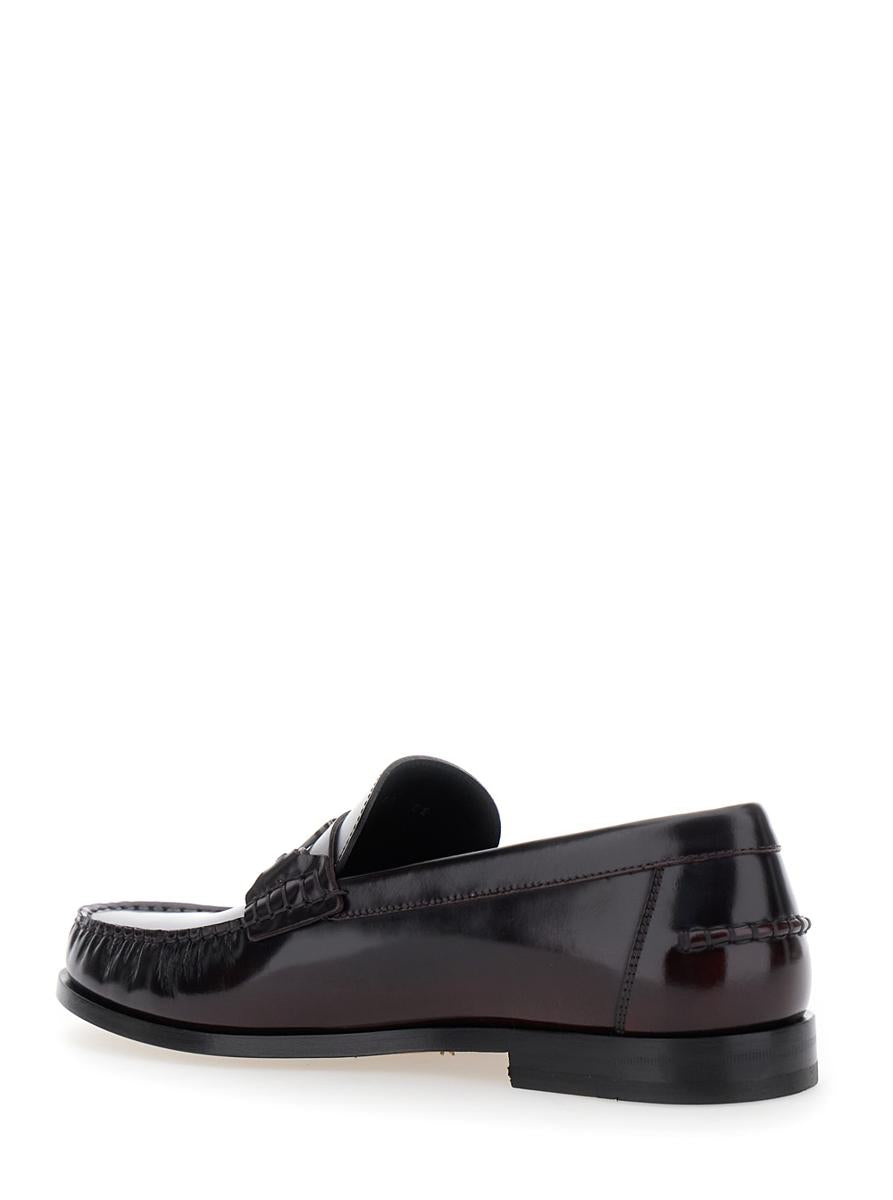 'Harry' Dark Burgundy Loafers With Almond Toe And Logo Plaque Detail In Leather Man