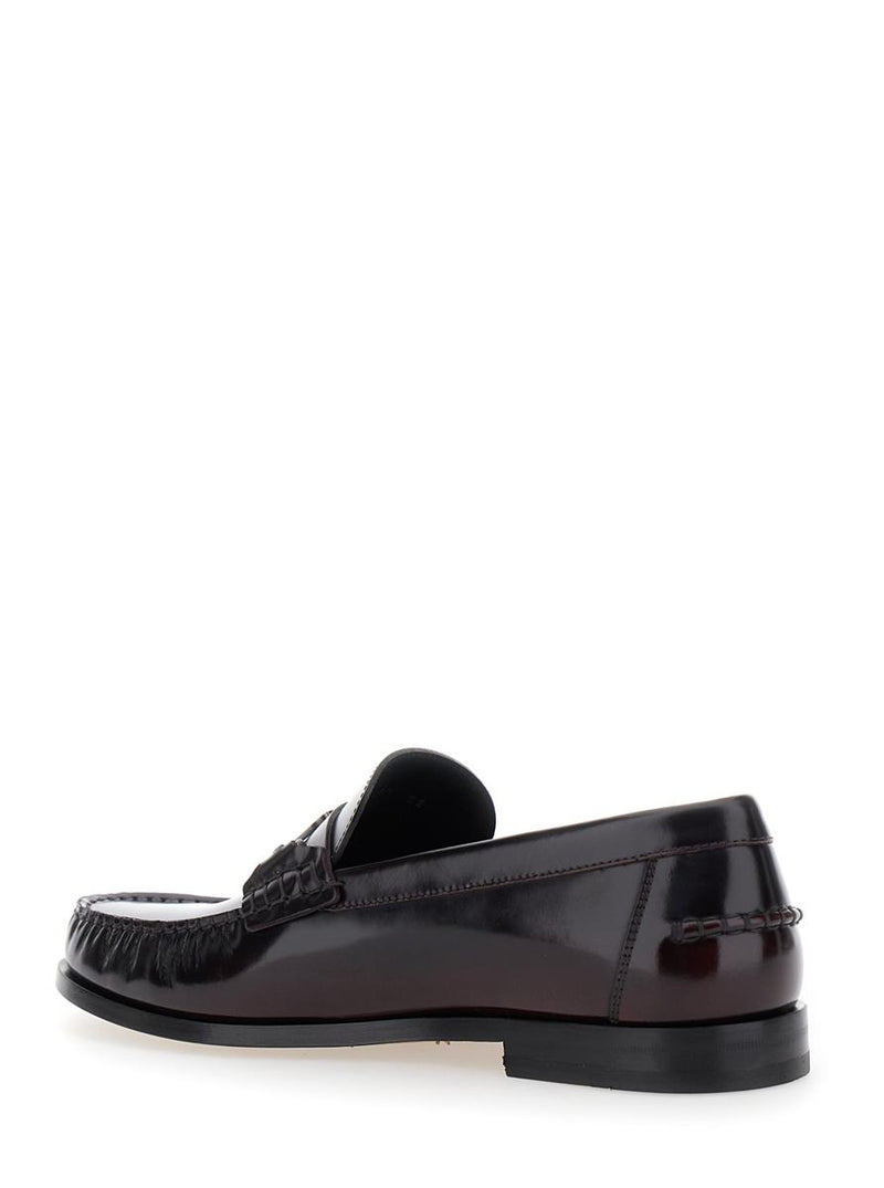 'Harry' Dark Burgundy Loafers With Almond Toe And Logo Plaque Detail In Leather Man