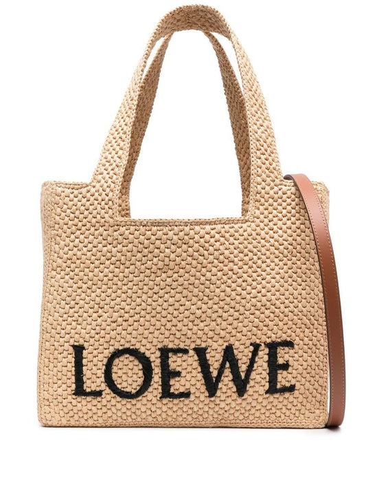 Loewe Medium Font Raffia Tote Bags