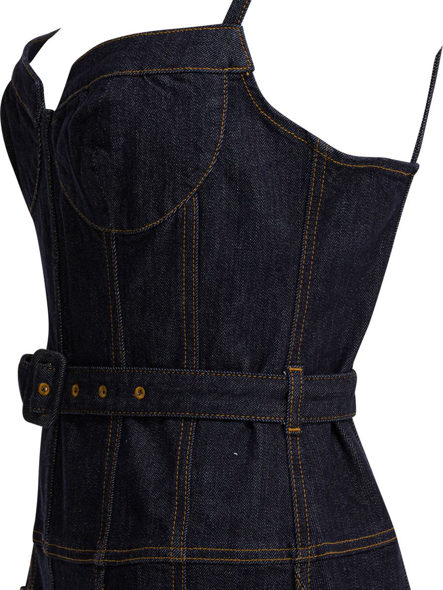 Self-Portrait Denim Flared Midi Dress