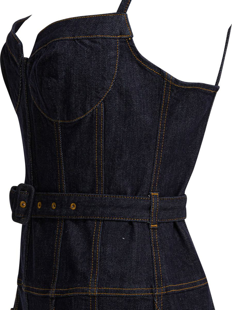 Self-Portrait Denim Flared Midi Dress