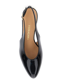 'Tessie' Black Slingback Pumps With Spherical Heel In Patent Leather Woman