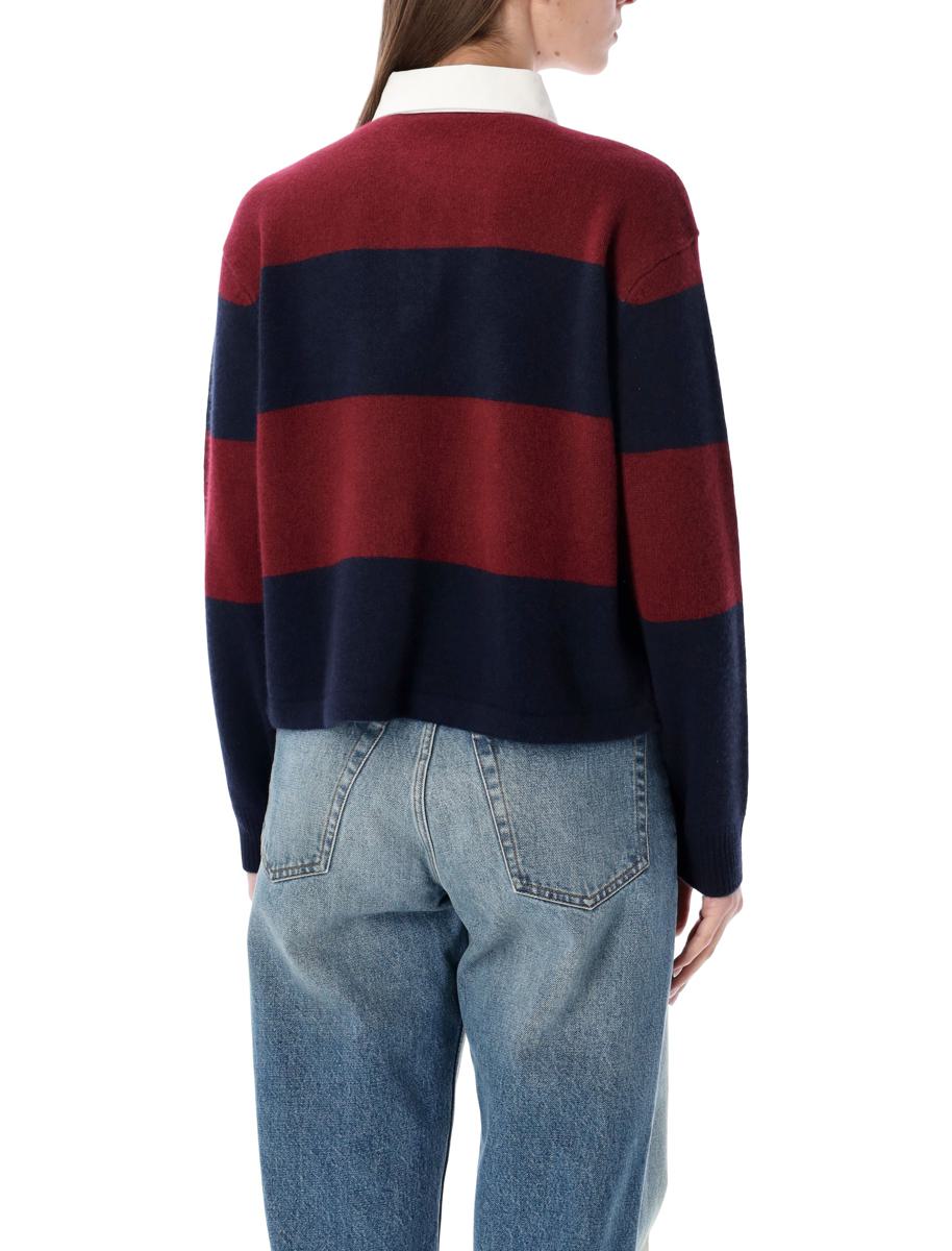 Sporty & Rich Merlot And Navy Cashmere Rugby Polo
