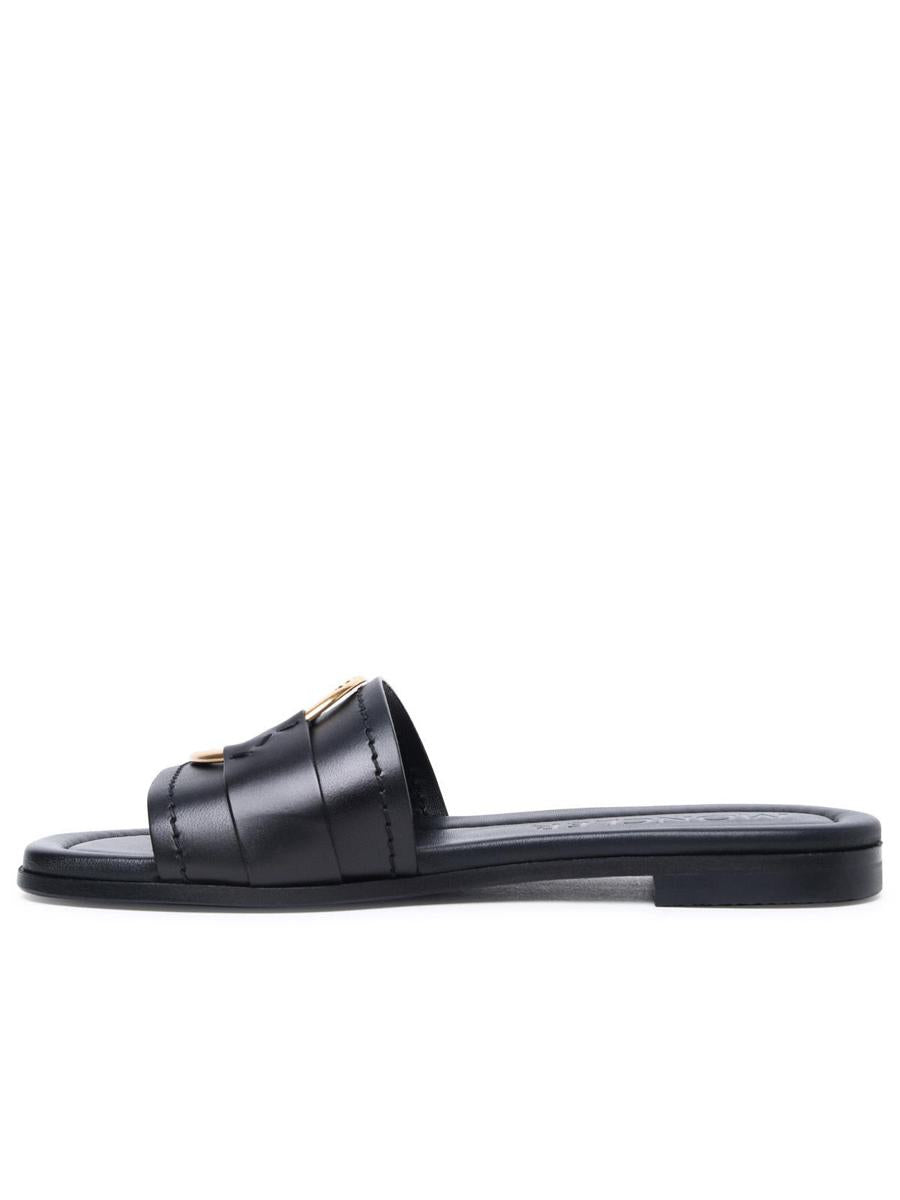 Moncler 'Bell' Black Leather Slippers