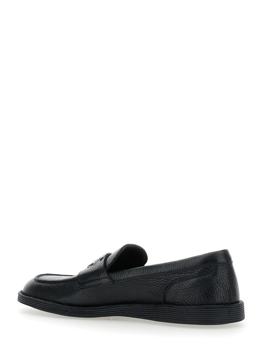 'Florio' Black Loafers With Dg Plaque On The Front In Grained Leather Man