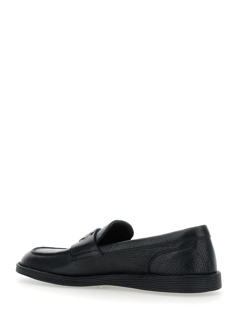'Florio' Black Loafers With Dg Plaque On The Front In Grained Leather Man