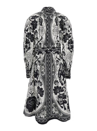 Black And White Long Dress With High Neck And All-Over Floral Print In Cotton Woman