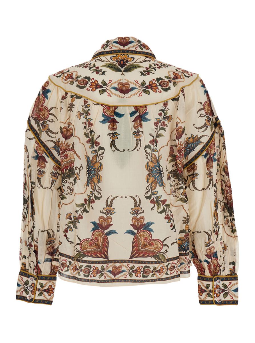 Multicolor Blouse With Classic Collar And All-Over Floral Pattern In Fabric Woman