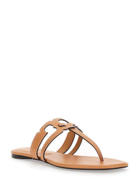 'Ines' Brown Sandals With Thong Design In Leather Woman