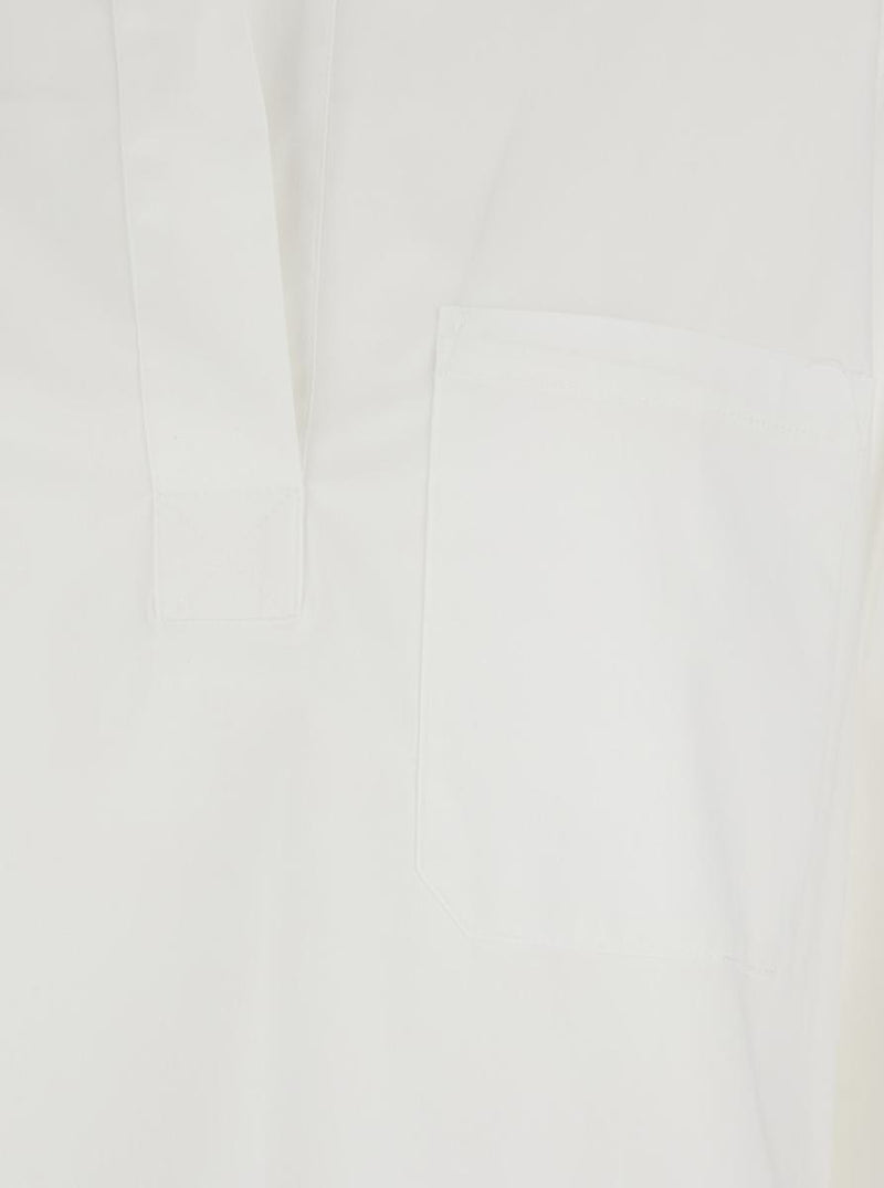 White Shirt With Polo Shirt Style Collar In Cotton Blend Woman
