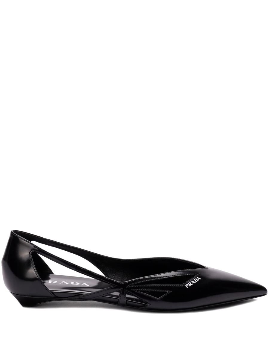 Prada 15Mm Cut-Out Leather Ballerina Shoes