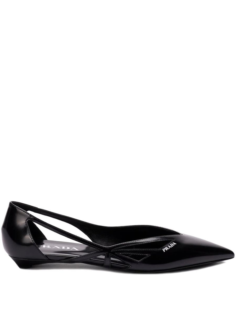 Prada 15Mm Cut-Out Leather Ballerina Shoes