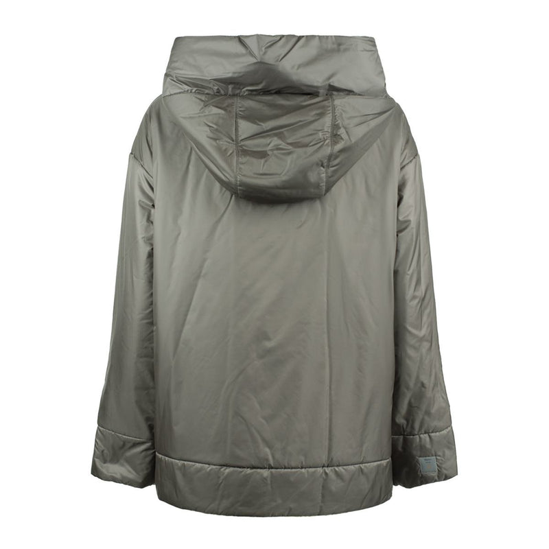 Max Mara Ice Gray Padded Drip-Proof Canvas Jacket With Hood