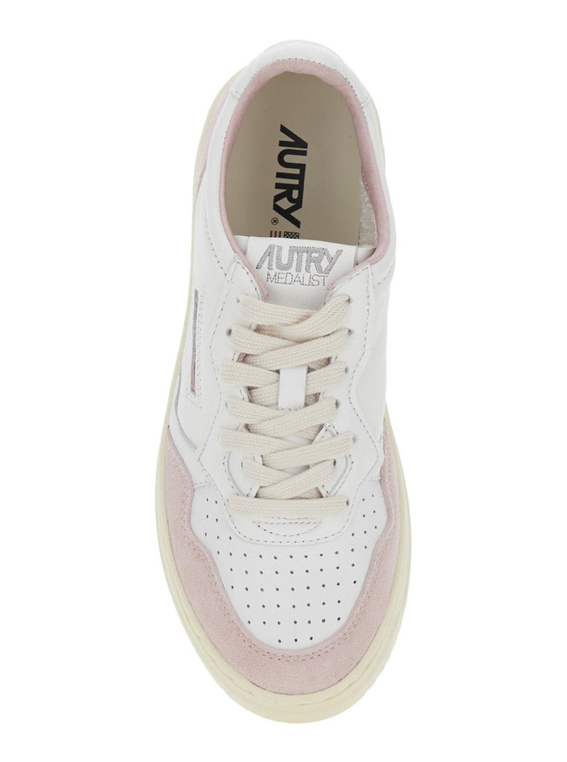 'Medalist' White Low Top Sneakers With Logo Detail In Leather And Suede Woman