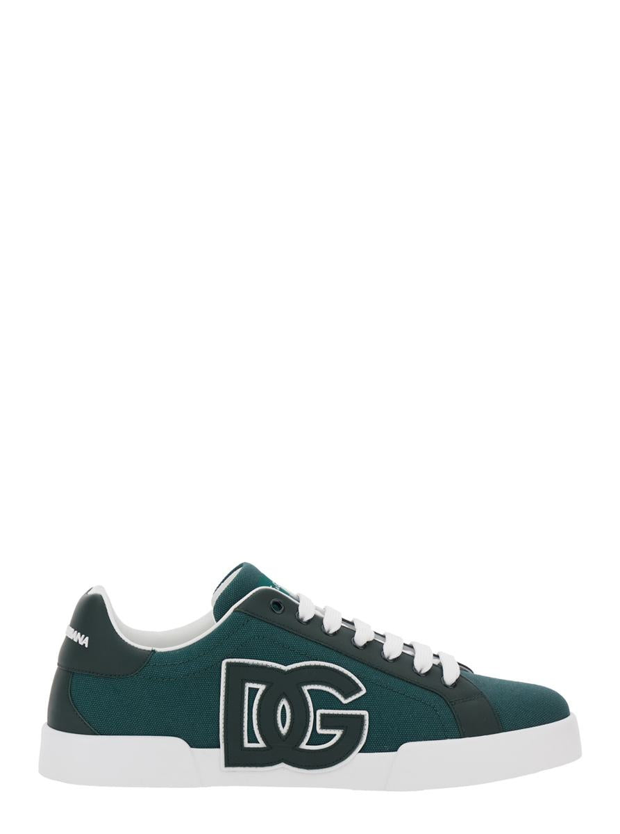 'Portofino' Green Low Top Sneakers With Logo Patch On Tongue And Side In Cotton Blend Man