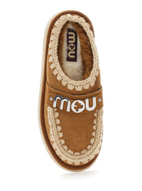'Bounce' Beige Mules With Logo Lettering And Open Rear In Leather Woman