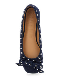 Blue Ballet Flats With Eyelet Details In Cotton Woman