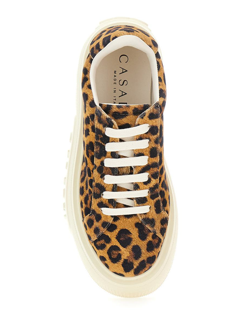 'Malesia' Brown Sneakers With Maxi Rubber Sole And Leopard Motif In Suede Woman