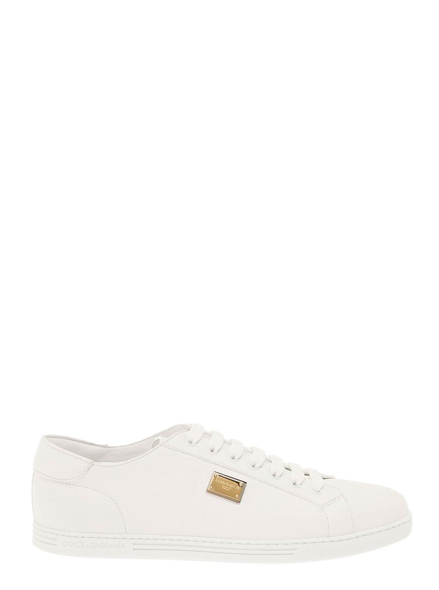 'Portofino' White Monocrom Low Top Sneakers With Logo Plaque In Leather Man