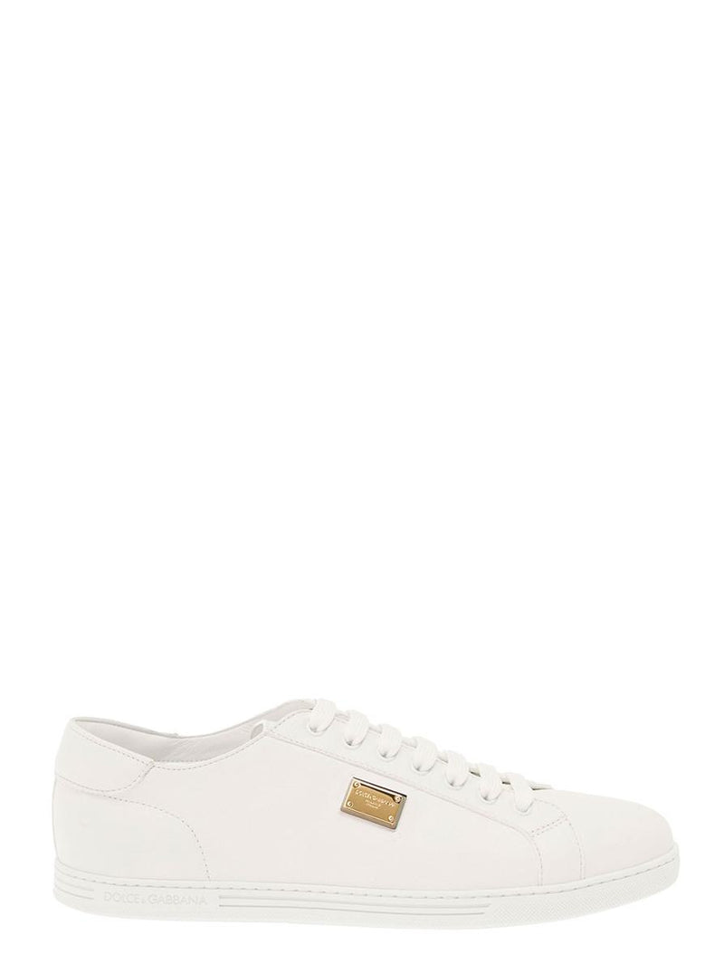 'Portofino' White Monocrom Low Top Sneakers With Logo Plaque In Leather Man