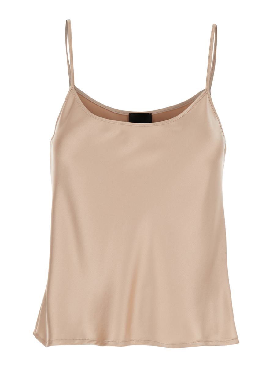 Beige Top With Spaghetti Straps In Satin Woman